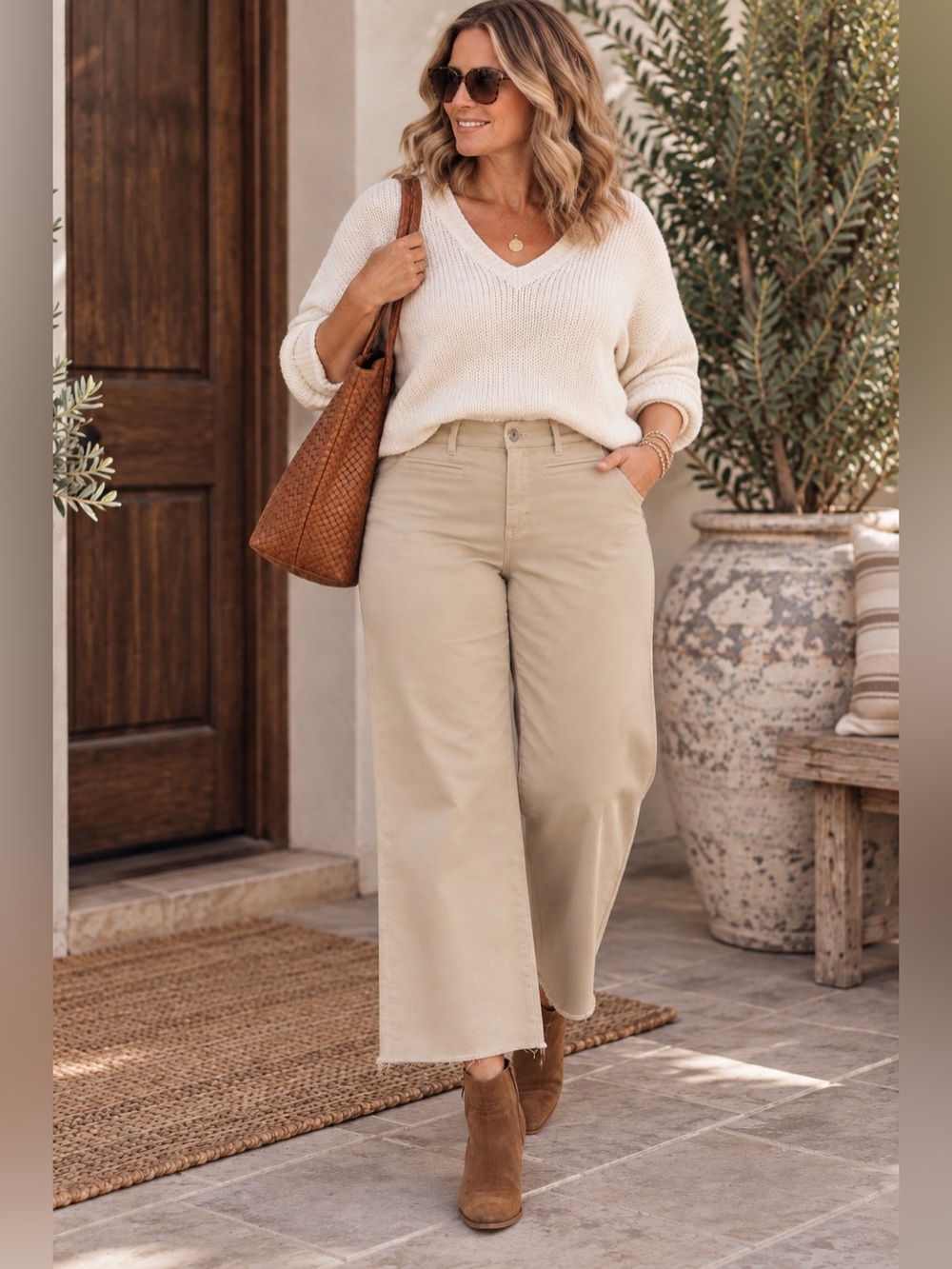 J.Jill High Rise Wide Leg Ankle Pants Jeans Stretch Frayed Hem Beige Size 16